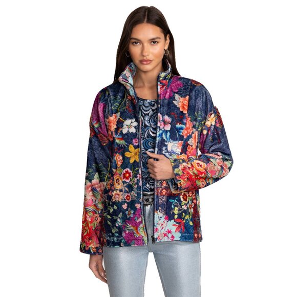 Johnny Was Joan Zip Cozy Sherpa Jacket Reversible Floral Mcdreamer Night Blue NW - Picture 1 of 6